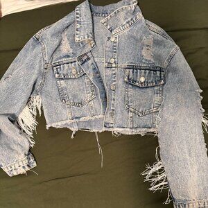 Cropped Fringe Jean Jacket